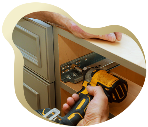 person using a drill to install drawer slide with cabinetry background three easy steps refining home storage